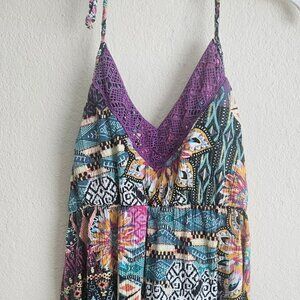Belle du jour padded boho Summer embroidered vneck multicolor tank top L